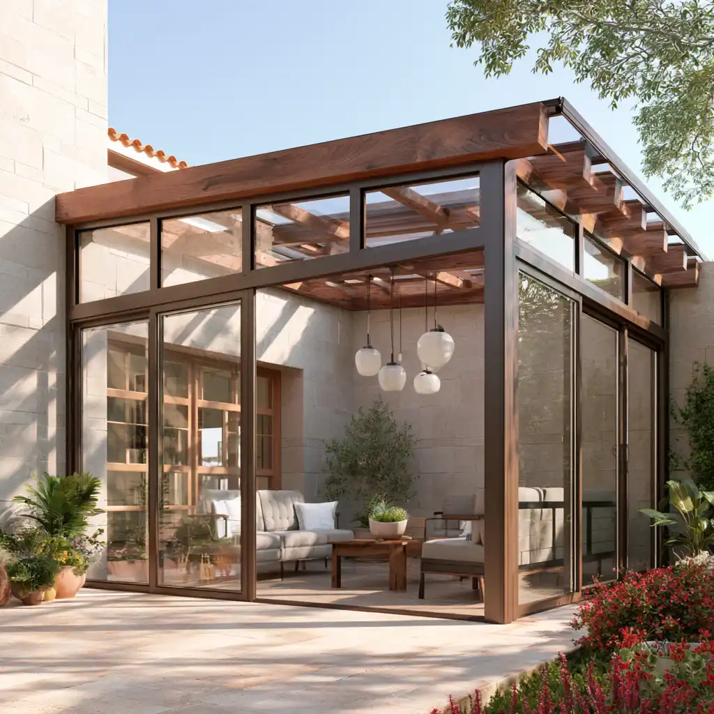 Cerramiento moderno de aluminio y vidrio instalado en una vivienda de Badajoz