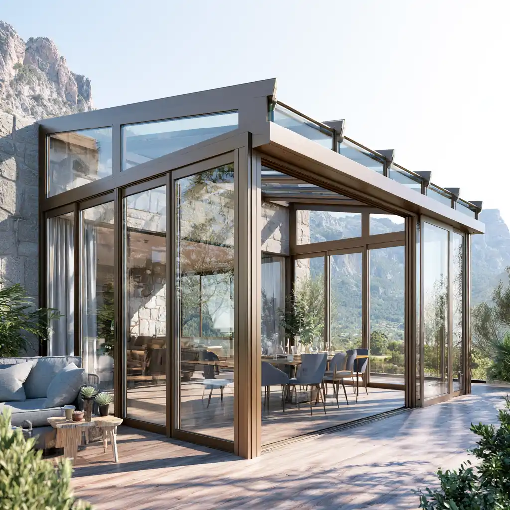 Terraza de ático cerrada con carpintería de aluminio y vidrio en Badajoz